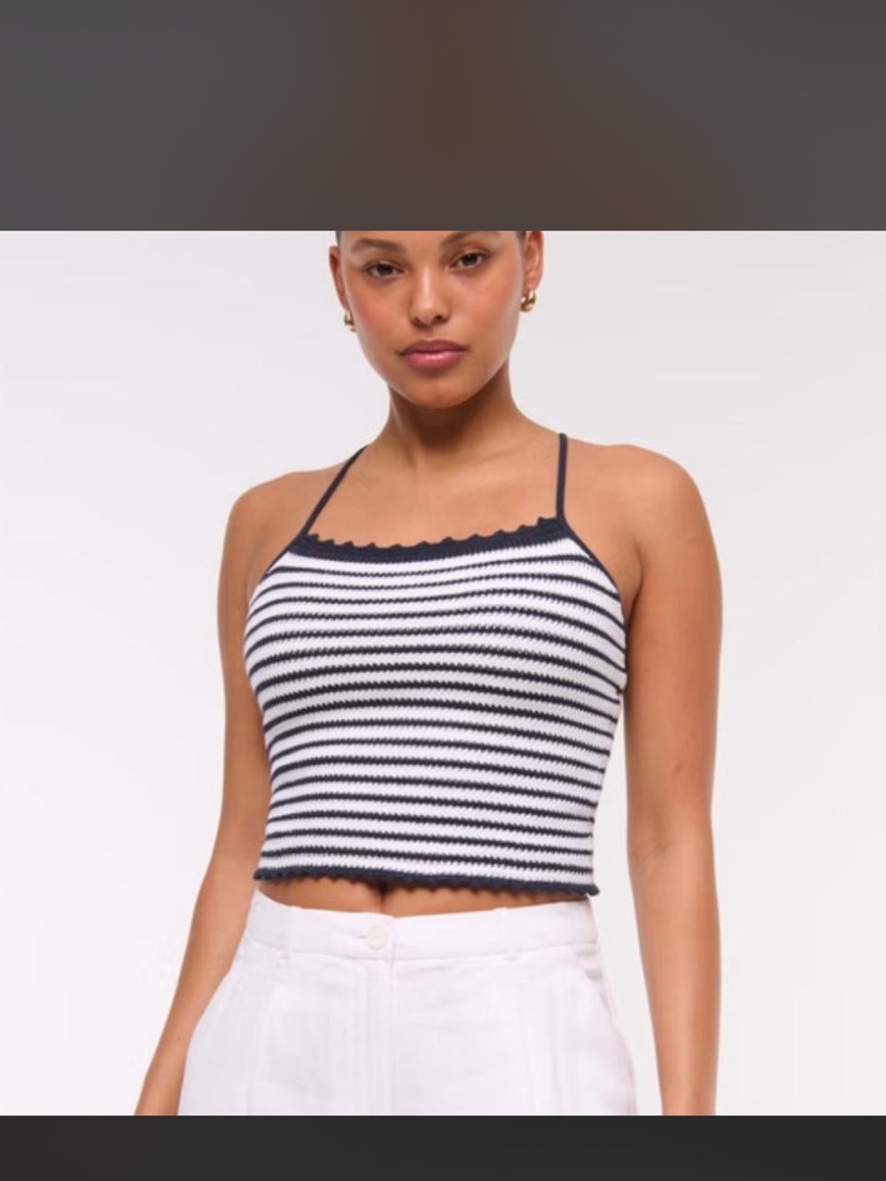 NWT Abercrombie Striped crochet Cropped Tank Top - Navy/White